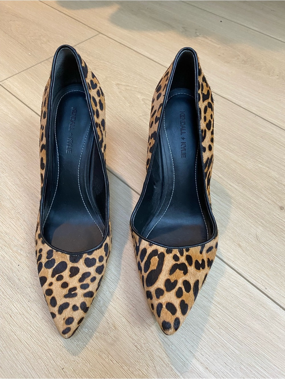 Kendall & Kylie Leopard Print Pointed Toe Heels - Tan & Black